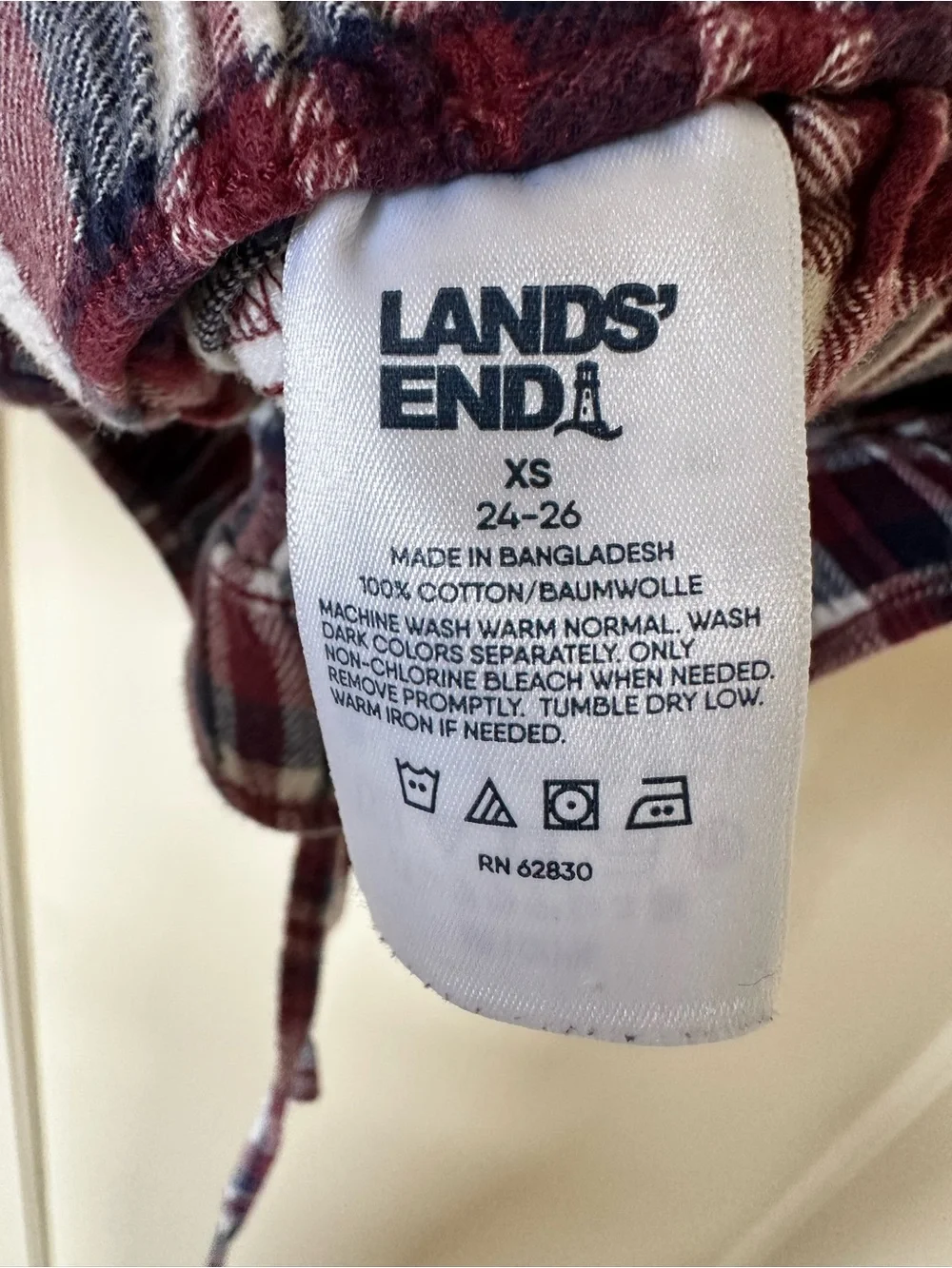 Lands' End Burgundy, Navy & Cream Plaid Flannel 2 piece PJ set
